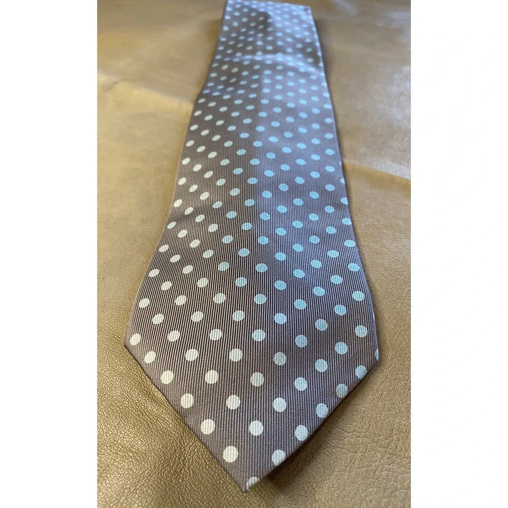 ALAN BILZERIAN Mint Polka dot Over Earth Brown Silk tie Italy Made Spring/Summer